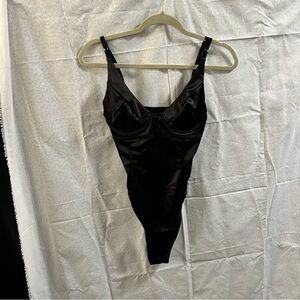 Sleek Black Satin Bodysuit